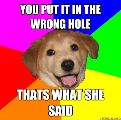 you put it in the wrong hole thats what she said  Advice Dog