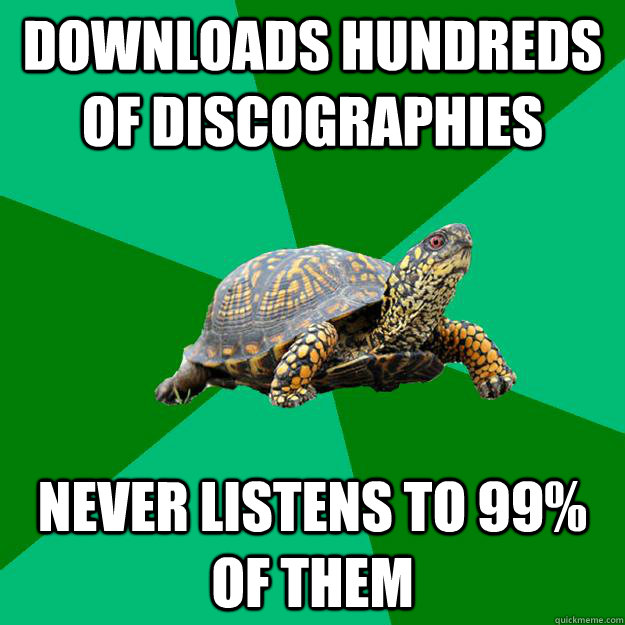 Downloads hundreds of discographies Never listens to 99% of them  Torrenting Turtle