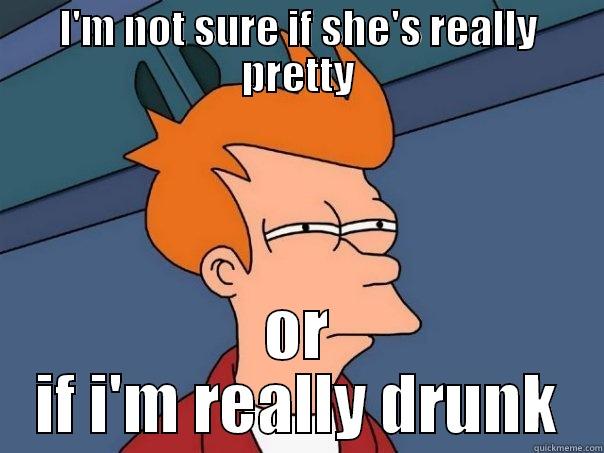 I'M NOT SURE IF SHE'S REALLY PRETTY OR IF I'M REALLY DRUNK Futurama Fry