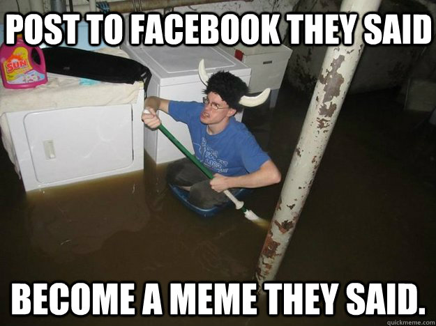 Post to Facebook they said become a meme they said.  Do the laundry they said