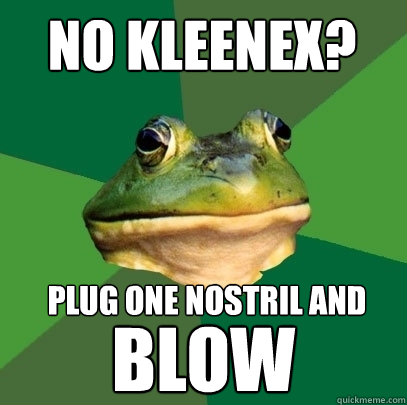 No kleenex? plug one nostril and blow - No kleenex? plug one nostril and blow  Foul Bachelor Frog