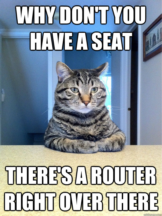 Why don't you have a seat THERE'S A ROUTER RIGHT OVER THERE  Chris Hansen Cat