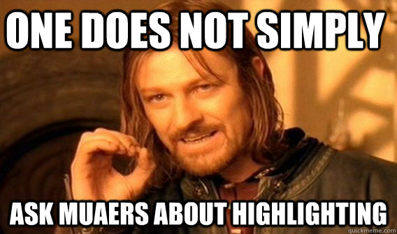 one does not simply ask muaers about highlighting  