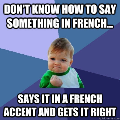 don't know how to say something in french... says it in a french accent and gets it right - don't know how to say something in french... says it in a french accent and gets it right  Success Kid