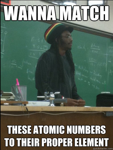 Wanna match these atomic numbers to their proper element  Rasta Science Teacher