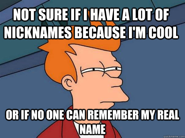 Not sure if i have a lot of nicknames because i'm cool or if no one can remember my real name  Futurama Fry