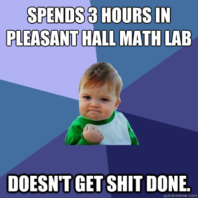 Spends 3 hours in pleasant hall math lab doesn't get shit done.  Success Kid