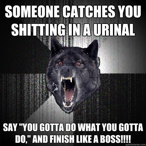 SOMEONE CATCHES YOU SHITTING IN A URINAL SAY 