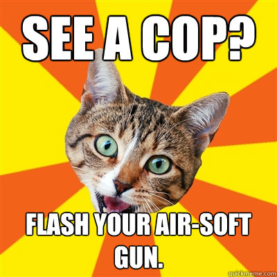 See a cop? Flash your air-soft gun.  Bad Advice Cat