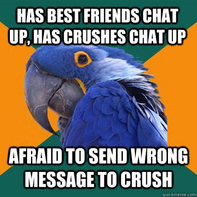 has best friends chat up, has crushes chat up afraid to send wrong message to crush  Paranoid Parrot