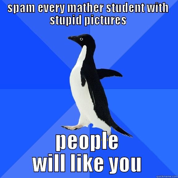 What Renzo's mother always said - SPAM EVERY MATHER STUDENT WITH STUPID PICTURES PEOPLE WILL LIKE YOU Socially Awkward Penguin