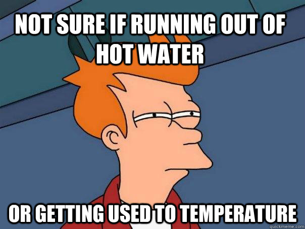 Not sure if running out of hot water Or getting used to temperature  Futurama Fry