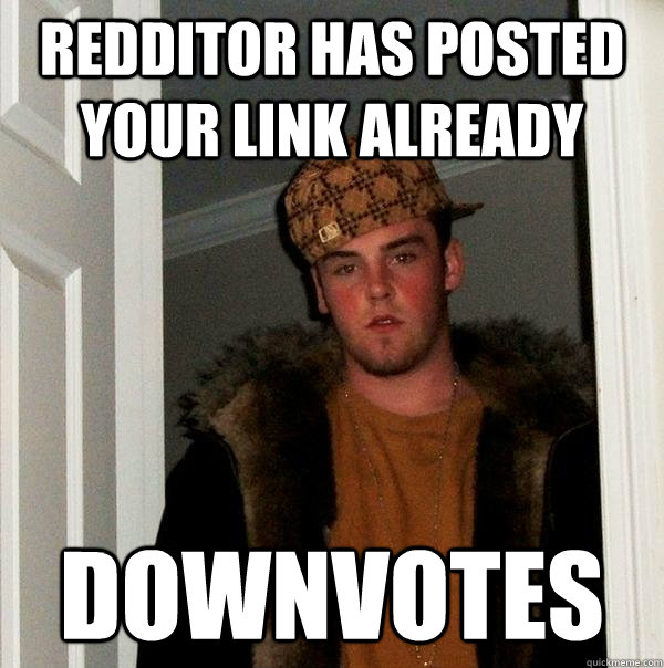 REDDITOR HAS POSTED YOUR LINK ALREADY DOWNVOTES  Scumbag Steve