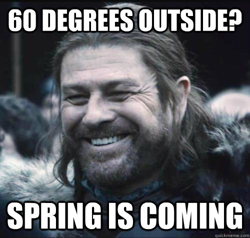 60 degrees outside? Spring is coming  Happy Ned Stark