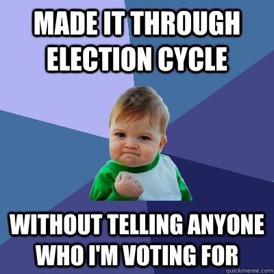 Made it through election cycle Without telling anyone who I'm voting for  Success Kid