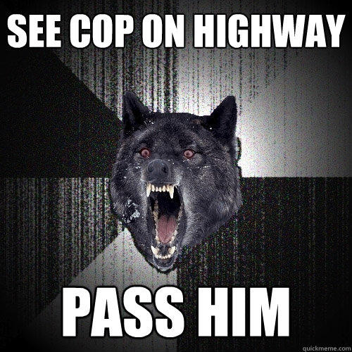 see cop on highway pass him - see cop on highway pass him  Insanity Wolf