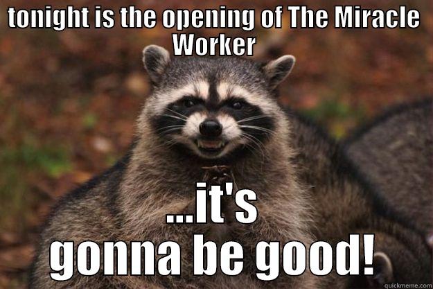 opening night - TONIGHT IS THE OPENING OF THE MIRACLE WORKER ...IT'S GONNA BE GOOD! Evil Plotting Raccoon