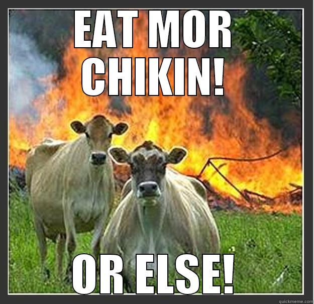 EAT MOR CHIKIN! OR ELSE! Evil cows