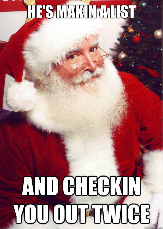 He's makin a list And checkin you out twice - He's makin a list And checkin you out twice  Scumbag Santa