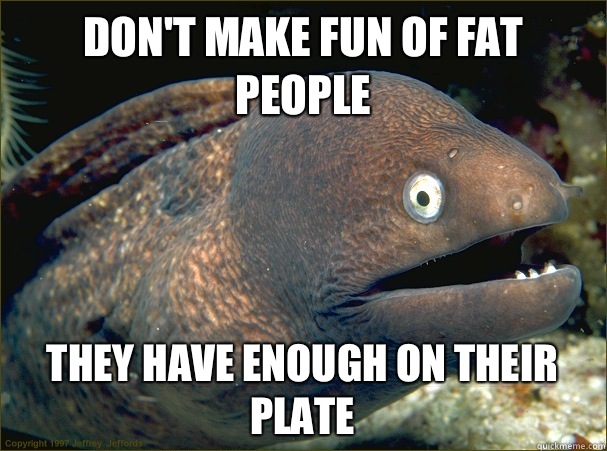 Don't make fun of fat people They have enough on their plate - Don't make fun of fat people They have enough on their plate  Bad Joke Eel