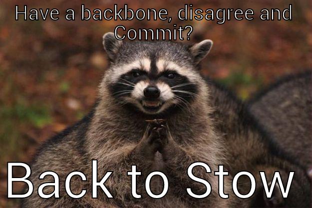 HAVE A BACKBONE, DISAGREE AND COMMIT? BACK TO STOW Evil Plotting Raccoon