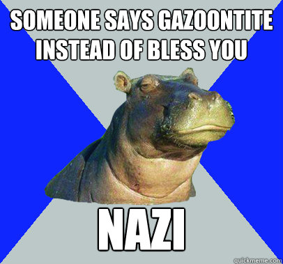 someone says gazoontite instead of bless you nazi  Skeptical Hippo