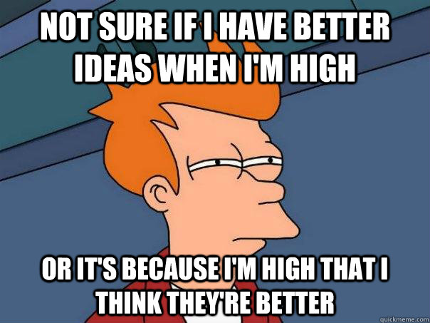 Not sure if i have better ideas when i'm high Or it's because i'm high that i think they're better  Futurama Fry