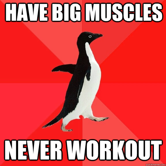 have big muscles never workout  Socially Awesome Penguin