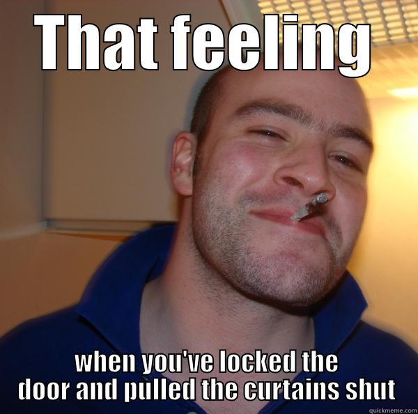 meme 3 - THAT FEELING WHEN YOU'VE LOCKED THE DOOR AND PULLED THE CURTAINS SHUT Good Guy Greg 