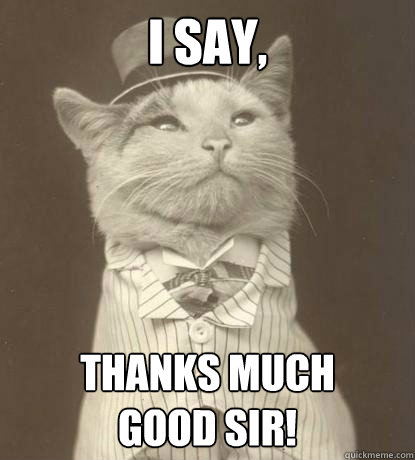 I say, thanks much 
good sir!  Aristocat