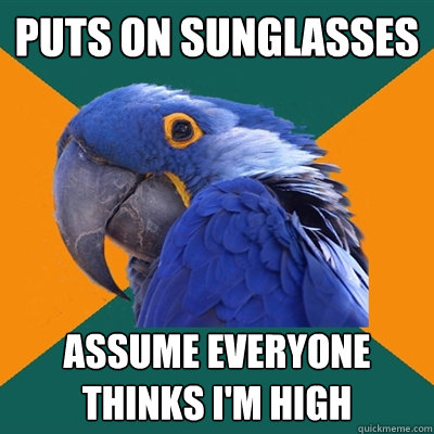 Puts on Sunglasses Assume everyone thinks i'm high  Paranoid Parrot