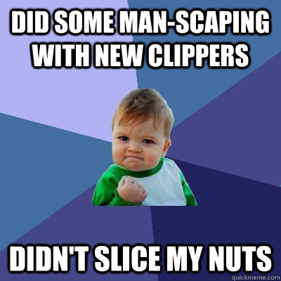 Did some man-scaping with new clippers Didn't slice my nuts  Success Kid