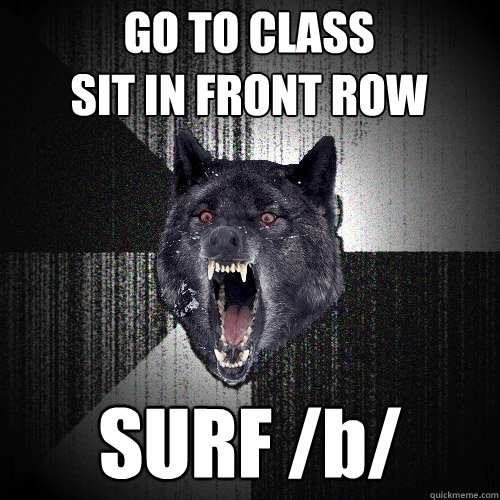 GO TO CLASS
SIT IN FRONT ROW SURF /b/  Insanity Wolf