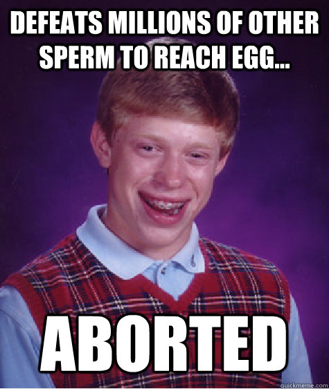 Defeats millions of other sperm to reach egg... aborted - Defeats millions of other sperm to reach egg... aborted  Bad Luck Brian