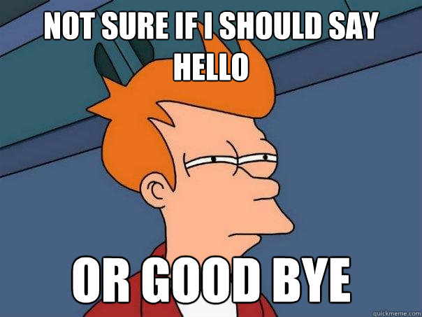 Not sure if I should say hello or good bye - Not sure if I should say hello or good bye  Futurama Fry