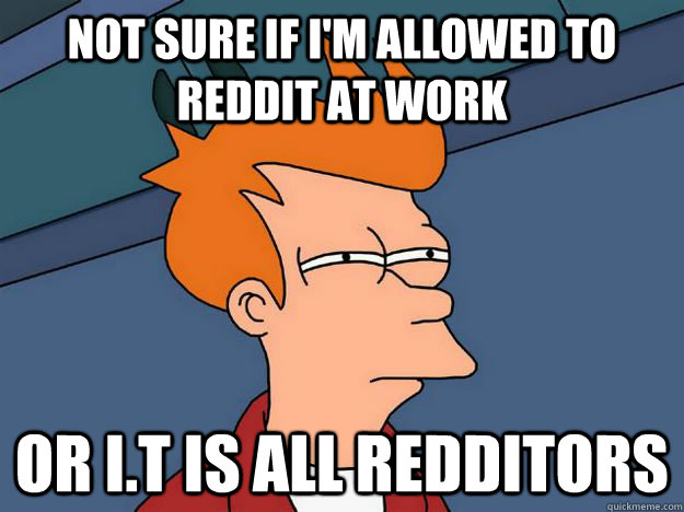 not sure if i'm allowed to reddit at work or i.t is all redditors  Skeptical fry