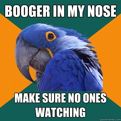 booger in my nose make sure no ones watching  Paranoid Parrot