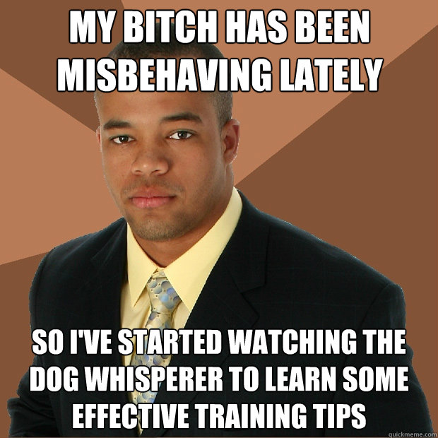 My bitch has been misbehaving lately so I've started watching the dog whisperer to learn some effective training tips - My bitch has been misbehaving lately so I've started watching the dog whisperer to learn some effective training tips  Successful Black Man