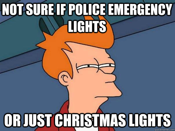 not sure if police emergency lights Or just christmas lights  Futurama Fry