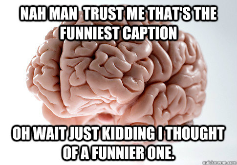 Nah man  trust me that's the funniest caption Oh wait just kidding I thought of a funnier one.  Scumbag Brain