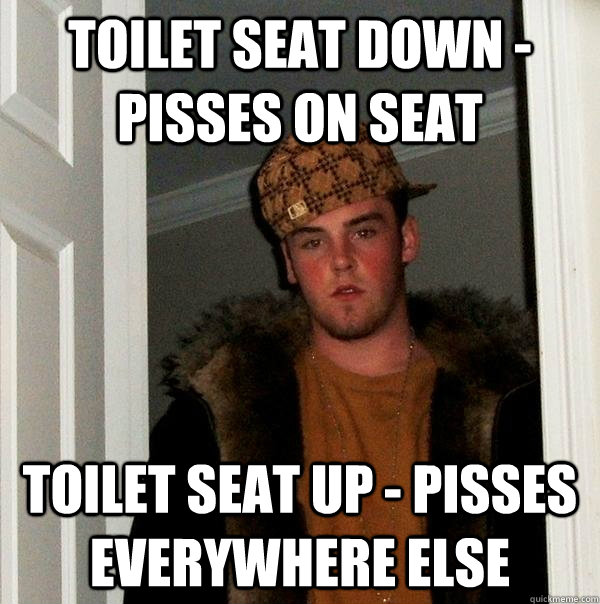 Toilet seat down - pisses on seat toilet seat up - Pisses everywhere else  Scumbag Steve