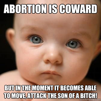 ABORTION IS COWARD BUT IN THE MOMENT IT becomes able to move, attack the son of a bitch!  Serious Baby