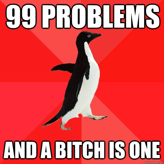 99 problems And a bitch is one  Socially Awesome Penguin