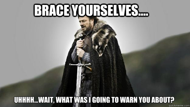 Brace Yourselves.... Uhhhh...wait, what was I going to warn you about?  Ned stark winter is coming