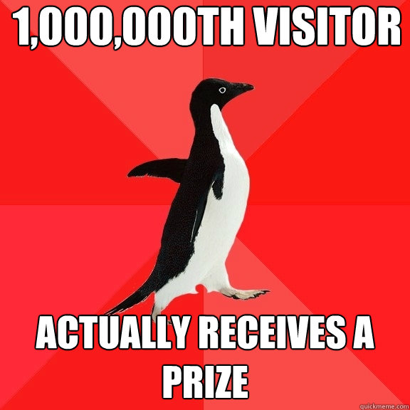 1,000,000th visitor actually receives a prize  Socially Awesome Penguin