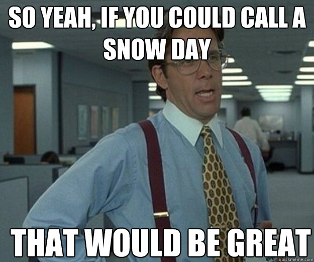 So yeah, If you could call a snow day THAT WOULD BE GREAT  that would be great