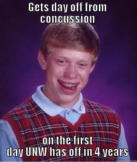 Oh poor JB - GETS DAY OFF FROM CONCUSSION ON THE FIRST DAY UNW HAS OFF IN 4 YEARS Bad Luck Brian