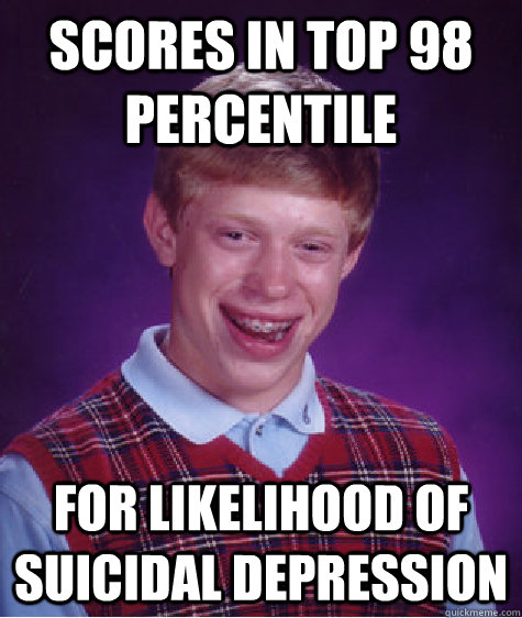 scores in top 98 percentile for likelihood of suicidal depression  Bad Luck Brian