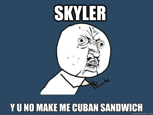 Skyler y u no make me Cuban sandwich   Y U No