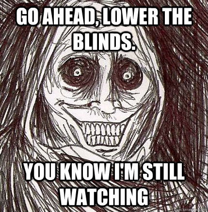 go ahead, lower the blinds. you know i'm still watching  Horrifying Houseguest